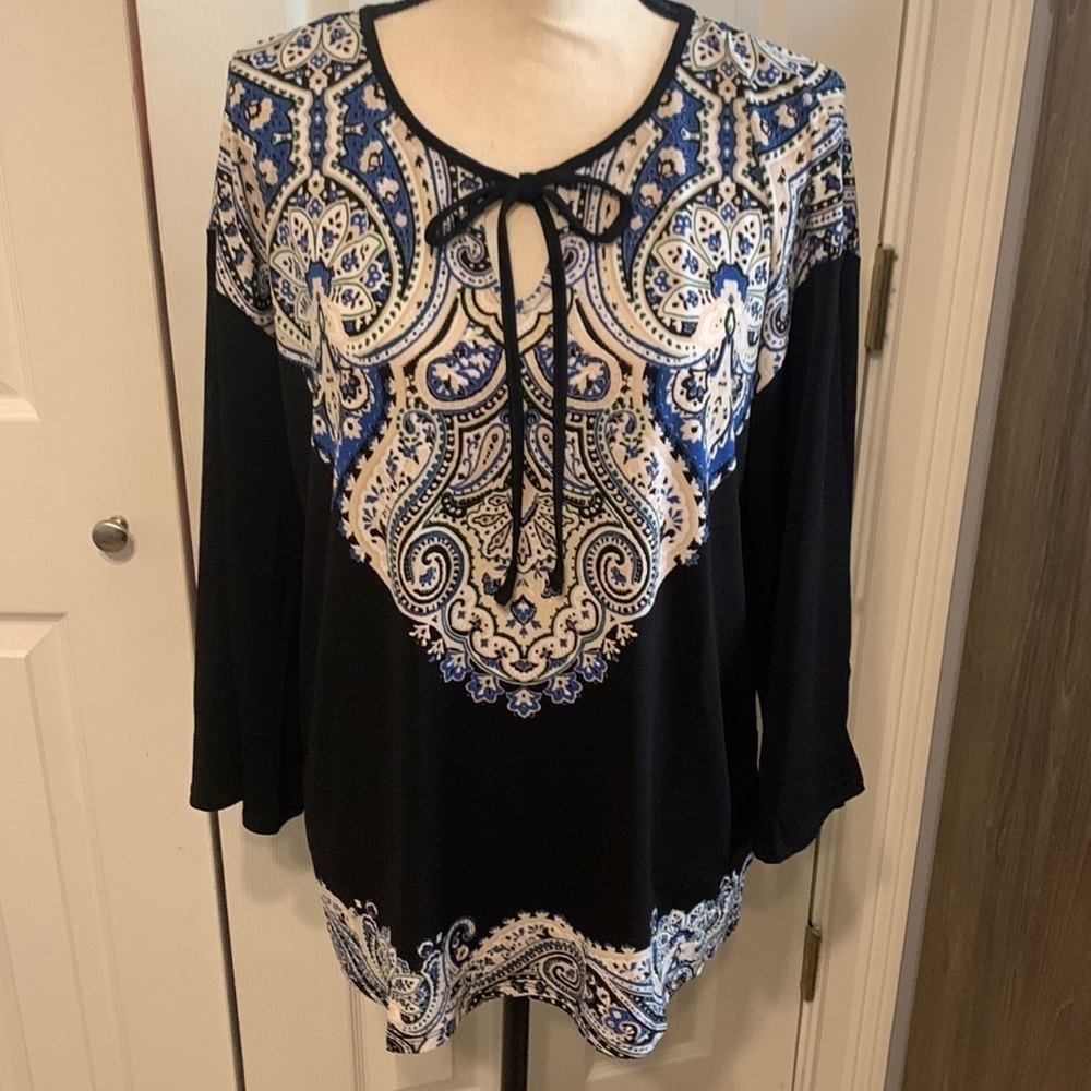 JM Collection Tie Neck Top